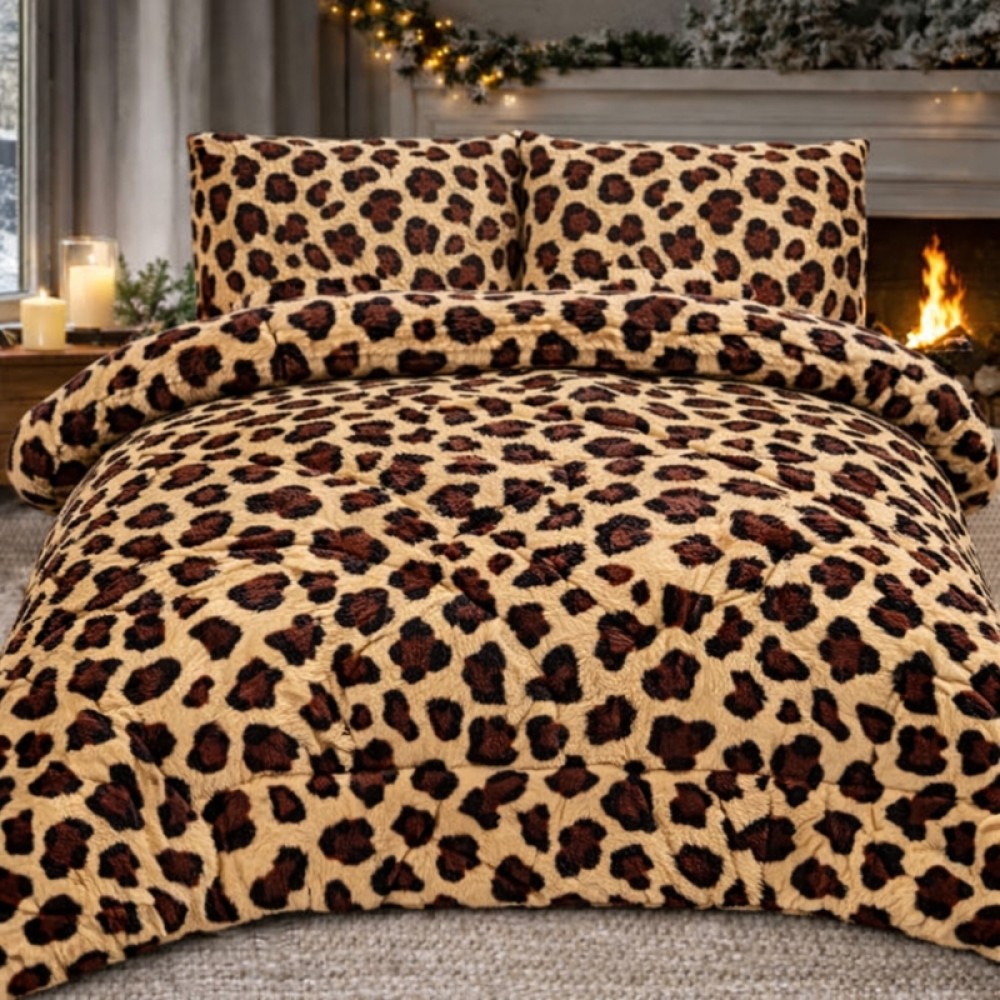Pilota Cocolino 200x230cm si 2 fete de perna 50x70cm, Bej, Maro, Animal Print — imaginea 2