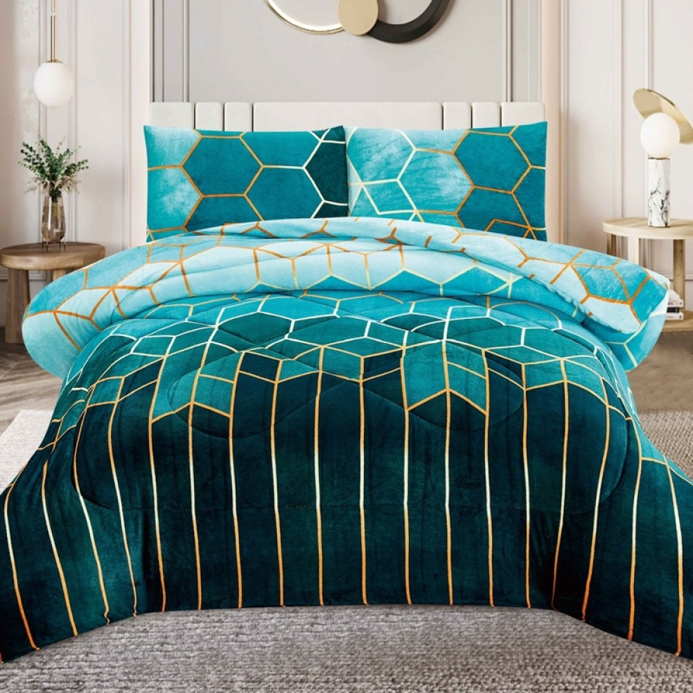Pilota Cocolino 200x230cm si 2 fete de perna 50x70cm, Verde, Forme Geometrice — imaginea 2