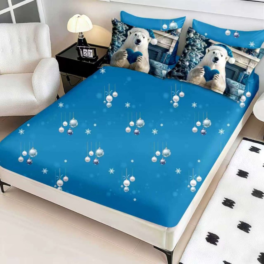 Lenjerie pat dublu, FINET, Digital Print, Craciun, Albastru, Ursul Polar — imaginea 2