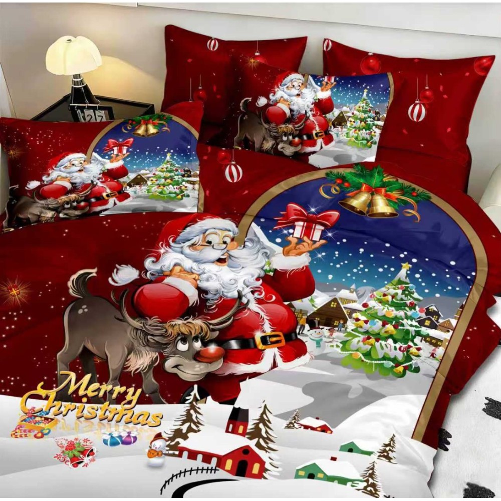 Lenjerie pat dublu, FINET, Digital Print, Craciun, Rosu, Mos Craciun clasic — imaginea 3
