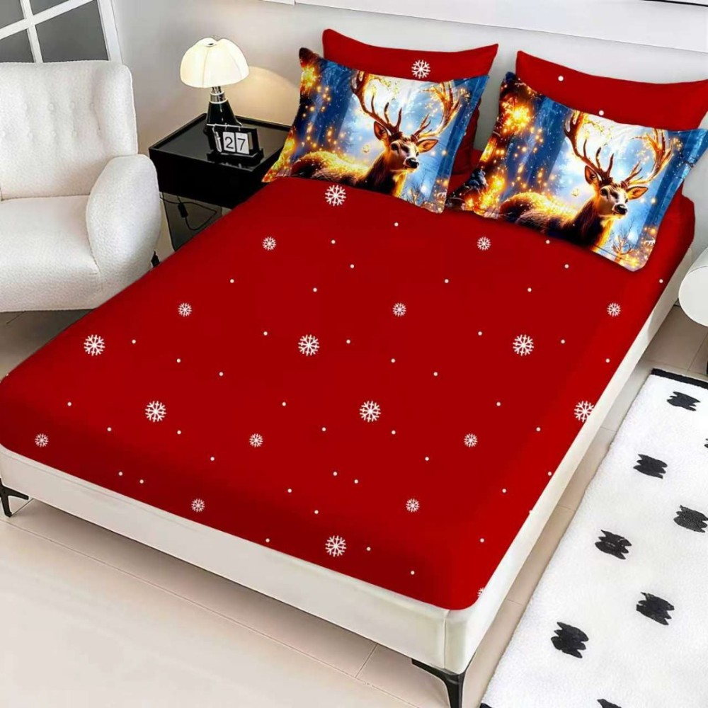 Lenjerie pat dublu, FINET, Digital Print, Craciun, Rosu, Albastru, renul regal — imaginea 2