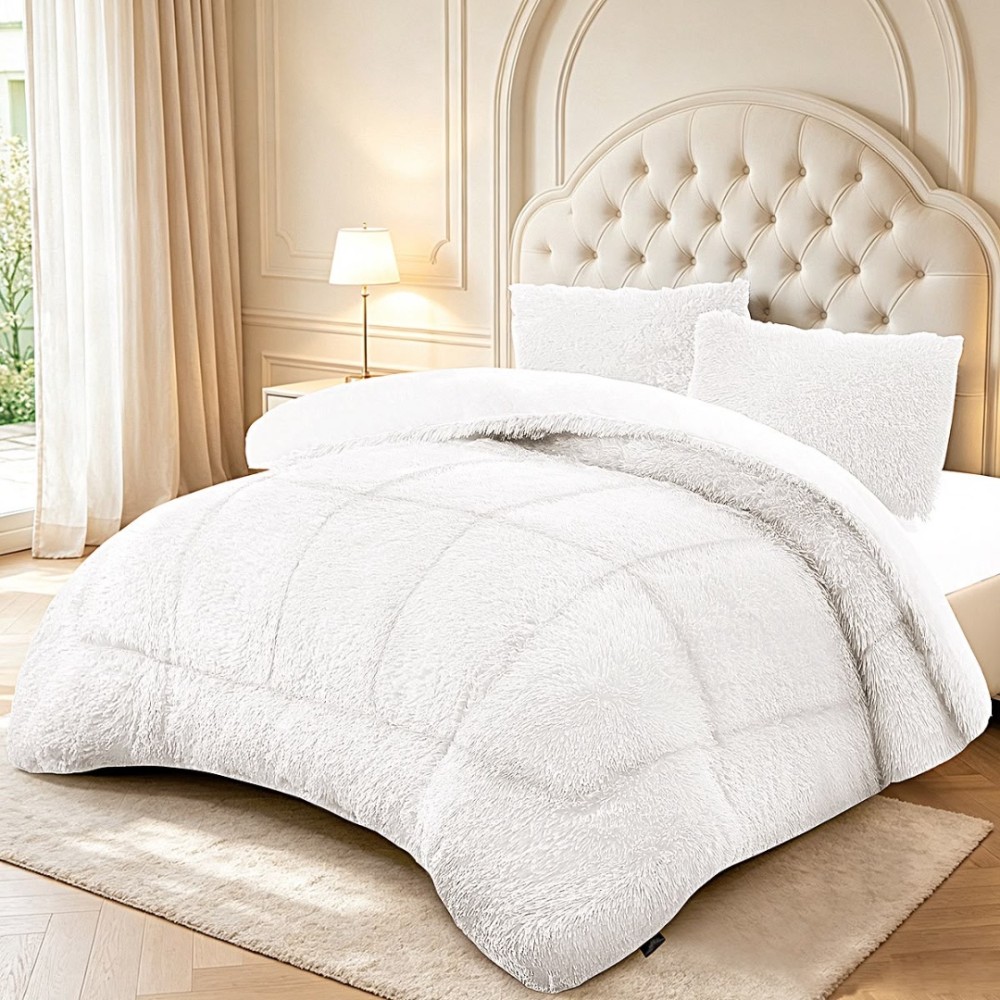 Pilota Cocolino Fluffy, 200x230cm si 2 fete de perna 50x70cm, Alb – imagine 2