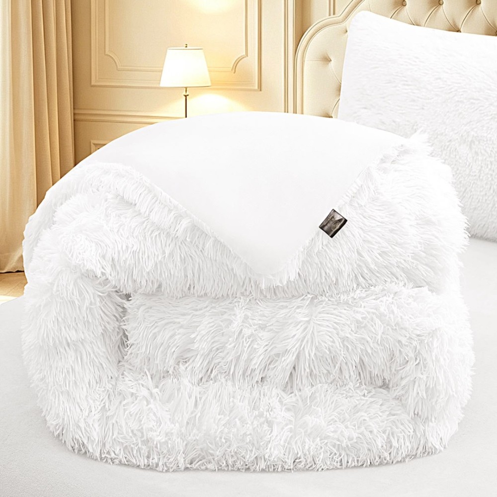 Pilota Cocolino Fluffy, 200x230cm si 2 fete de perna 50x70cm, Alb – imagine 3