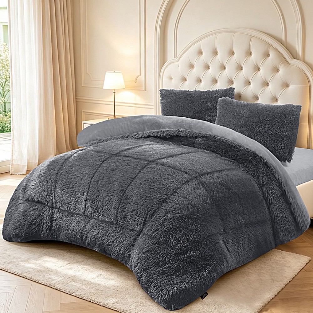 Pilota Cocolino Fluffy, 200x230cm si 2 fete de perna 50x70cm, Antracit – imagine 2