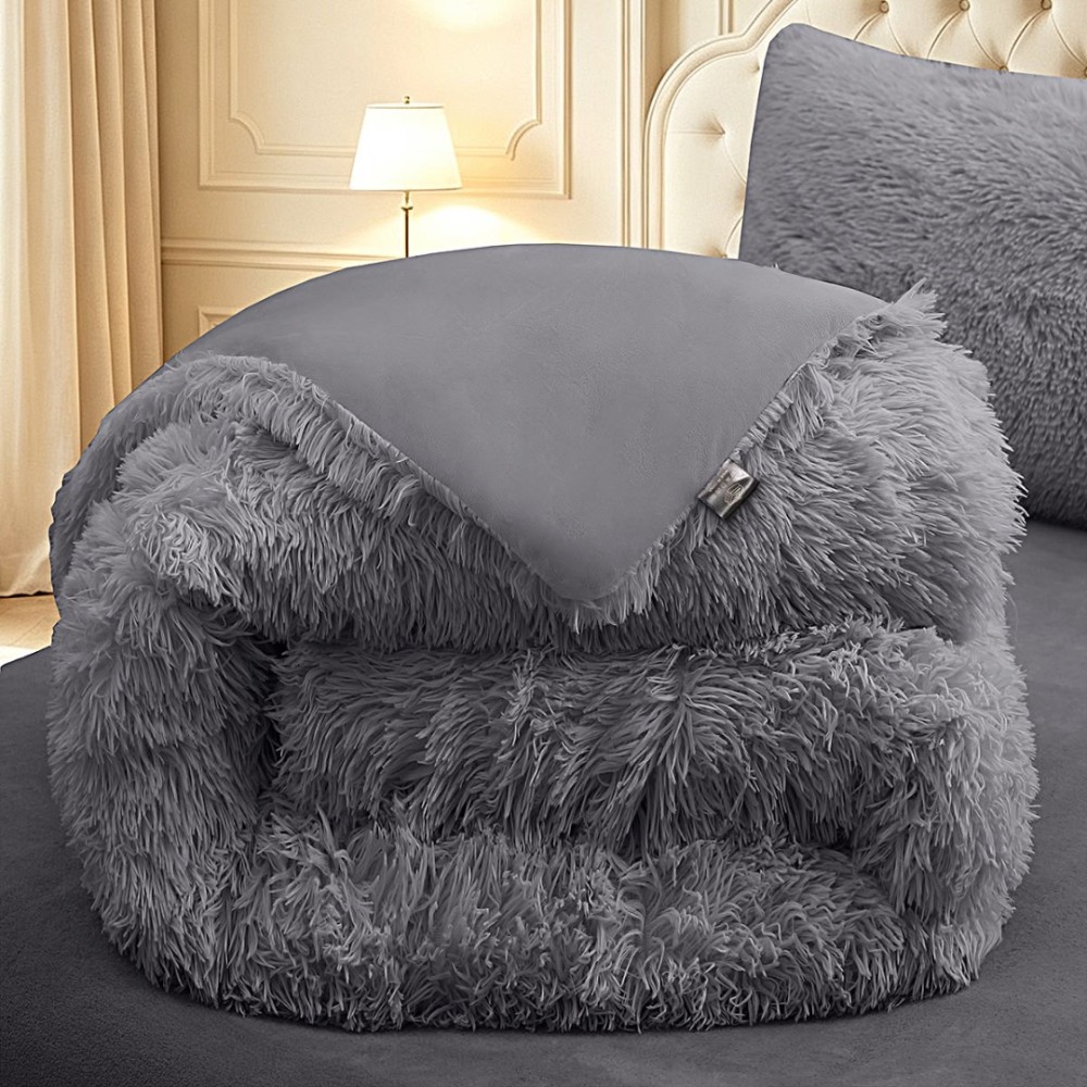 Pilota Cocolino Fluffy, 200x230cm si 2 fete de perna 50x70cm, Antracit – imagine 3