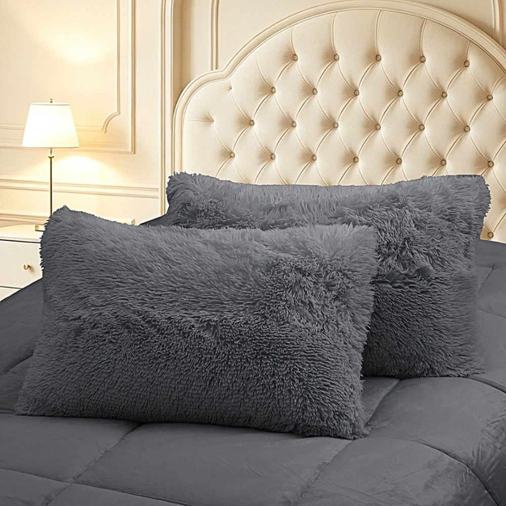 Pilota Cocolino Fluffy, 200x230cm si 2 fete de perna 50x70cm, Antracit – imagine 4
