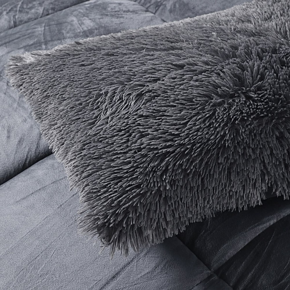 Pilota Cocolino Fluffy, 200x230cm si 2 fete de perna 50x70cm, Antracit – imagine 5