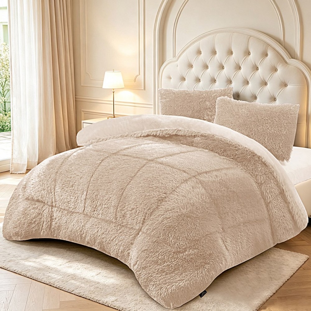 Pilota Cocolino Fluffy, 200x230cm si 2 fete de perna 50x70cm, Bej – imagine 2