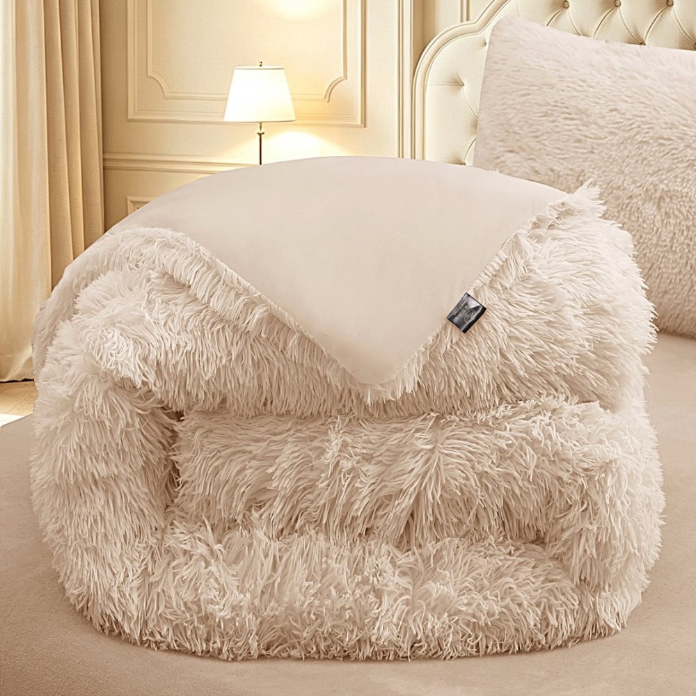 Pilota Cocolino Fluffy, 200x230cm si 2 fete de perna 50x70cm, Bej – imagine 3
