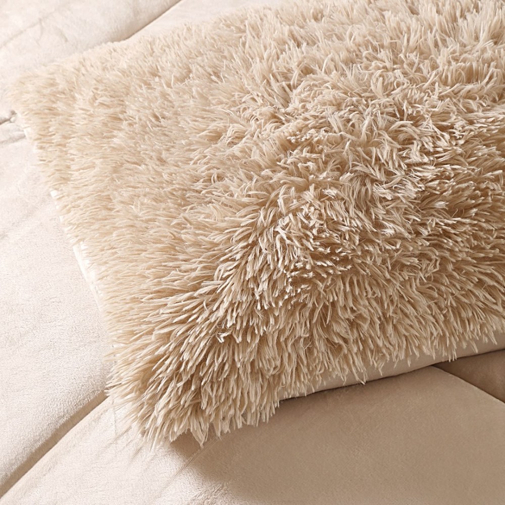 Pilota Cocolino Fluffy, 200x230cm si 2 fete de perna 50x70cm, Bej – imagine 5