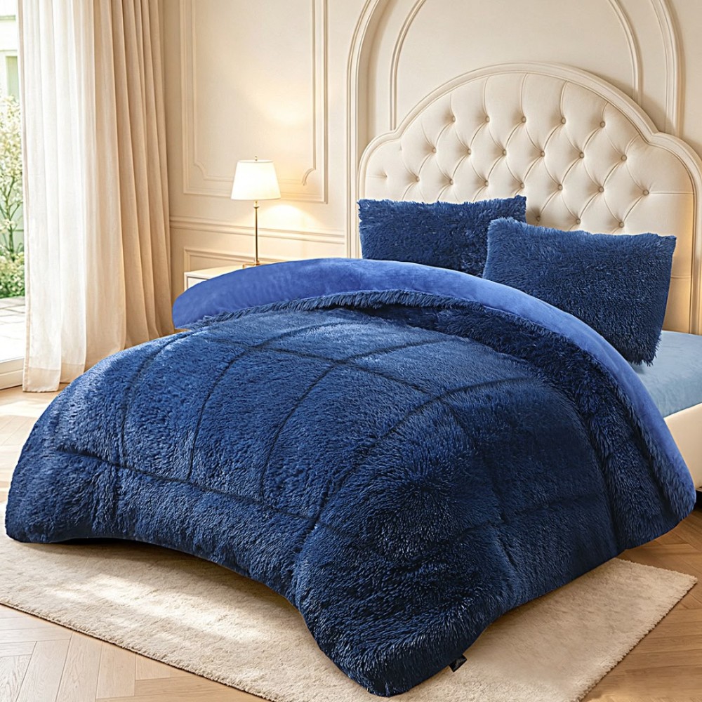 Pilota Cocolino Fluffy, 200x230cm si 2 fete de perna 50x70cm, Bleumarin — imaginea 2
