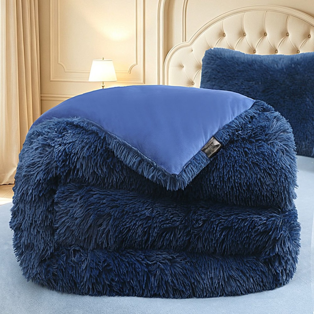 Pilota Cocolino Fluffy, 200x230cm si 2 fete de perna 50x70cm, Bleumarin — imaginea 3