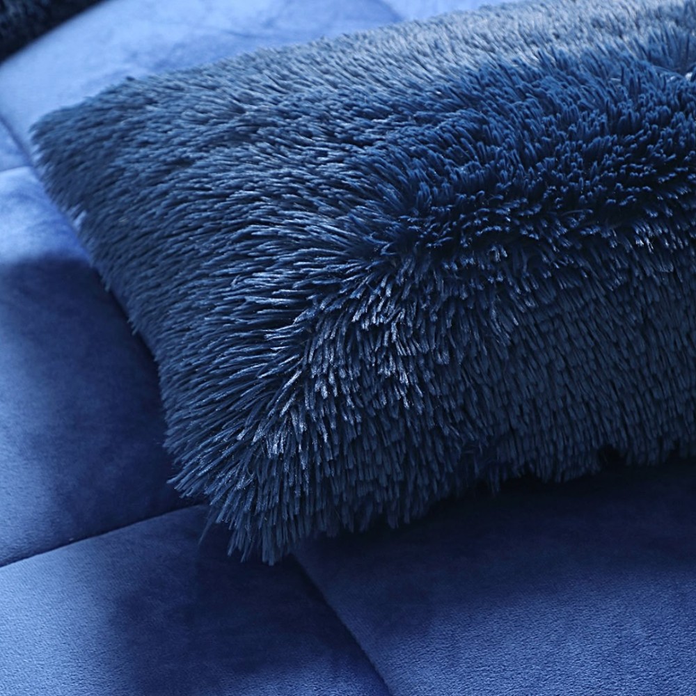 Pilota Cocolino Fluffy, 200x230cm si 2 fete de perna 50x70cm, Bleumarin — imaginea 5