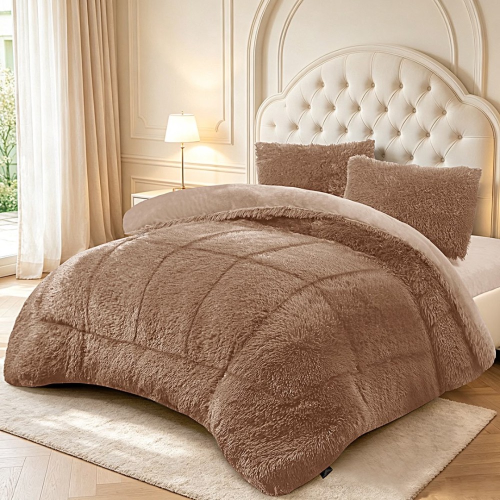 Pilota Cocolino Fluffy, 200x230cm si 2 fete de perna 50x70cm, Cappuccino — imaginea 2