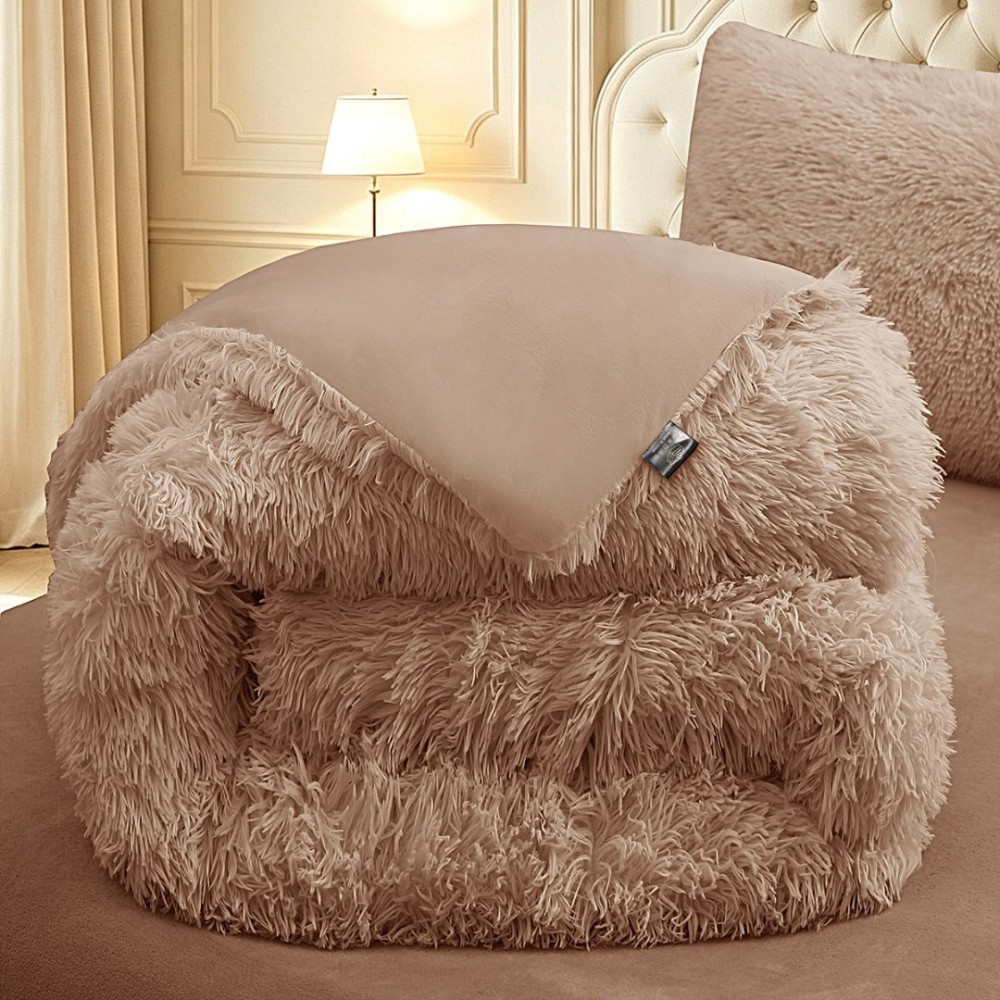 Pilota Cocolino Fluffy, 200x230cm si 2 fete de perna 50x70cm, Cappuccino — imaginea 3