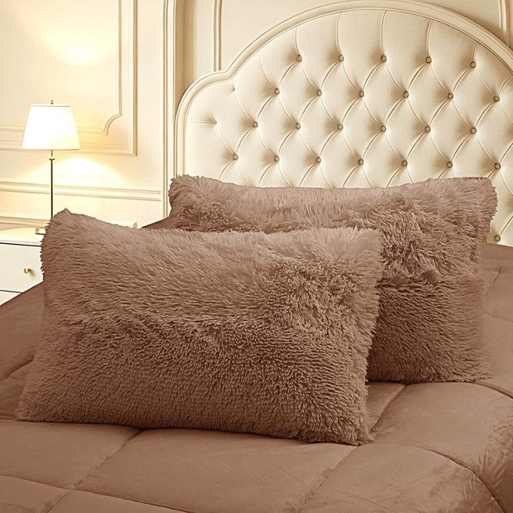 Pilota Cocolino Fluffy, 200x230cm si 2 fete de perna 50x70cm, Cappuccino — imaginea 4