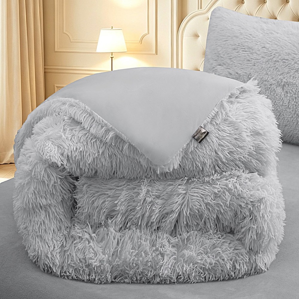 Pilota Cocolino Fluffy, 200x230cm si 2 fete de perna 50x70cm, Gri — imaginea 3