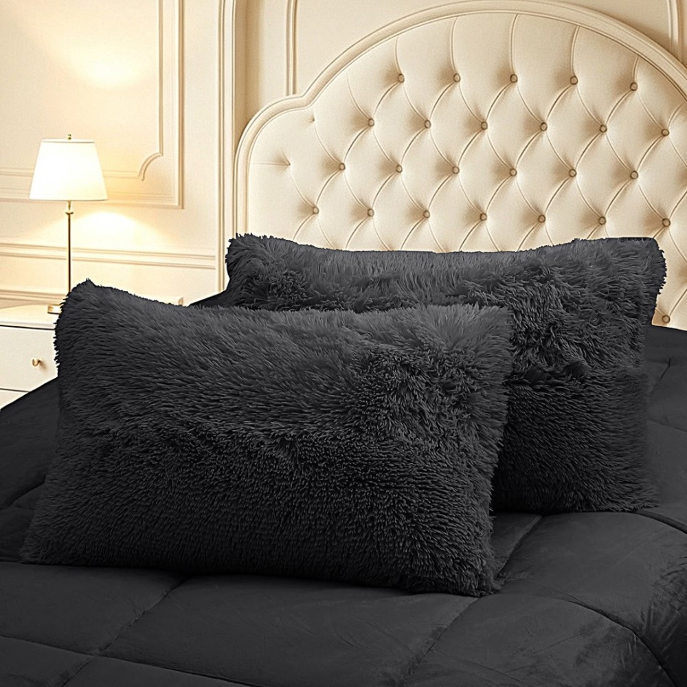 Pilota Cocolino Fluffy, 200x230cm si 2 fete de perna 50x70cm, Negru — imaginea 4