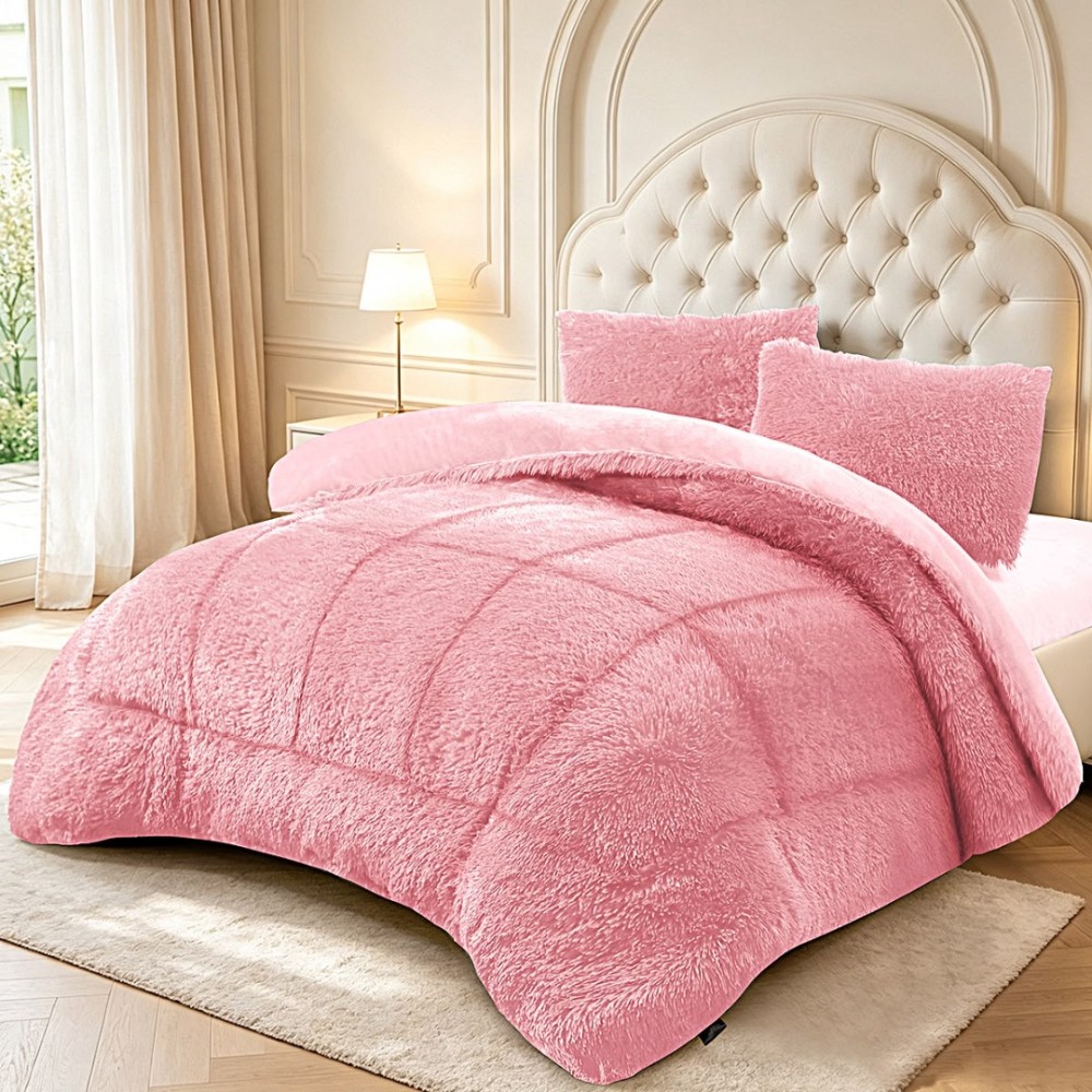 Pilota Cocolino Fluffy, 200x230cm si 2 fete de perna 50x70cm, Roz — imaginea 2