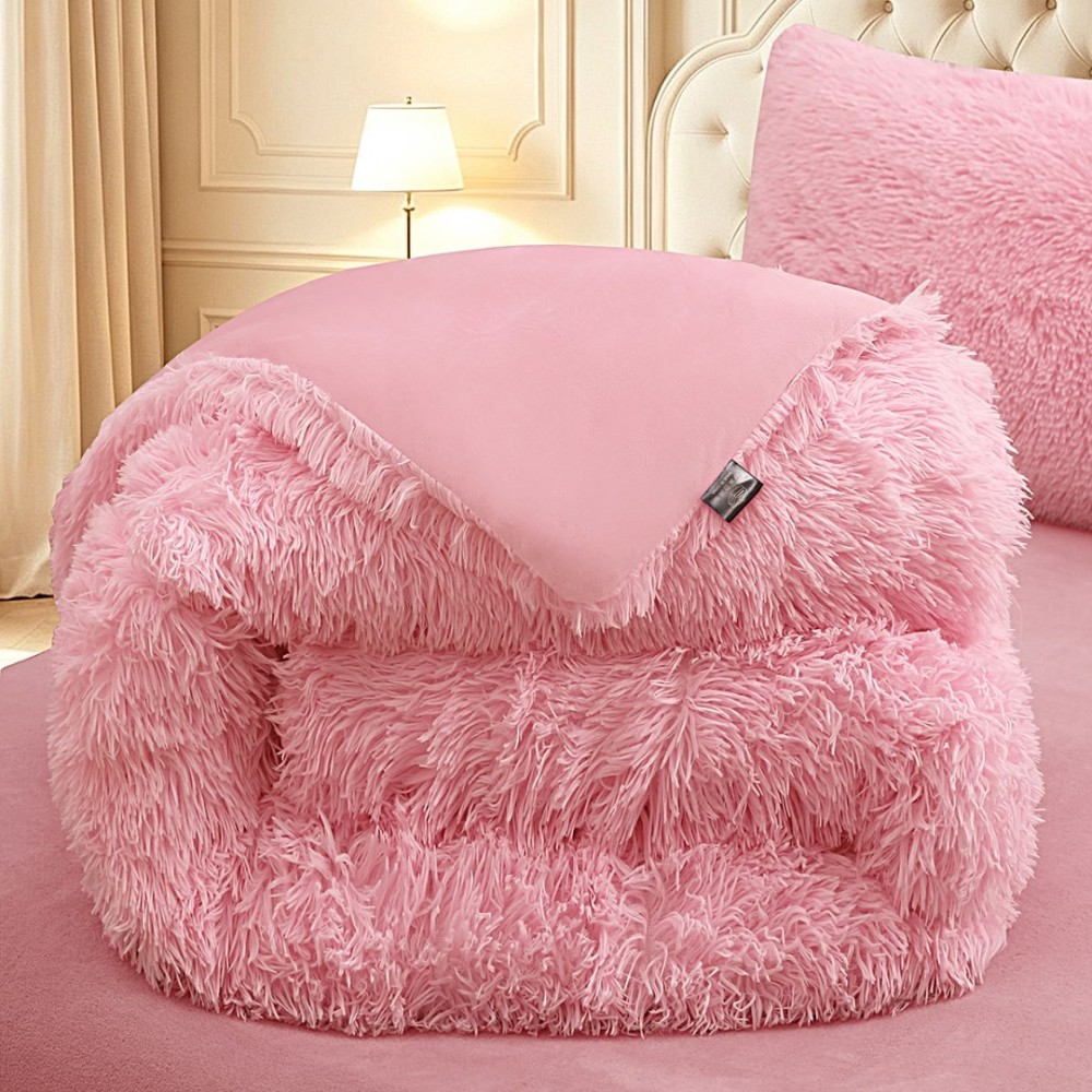 Pilota Cocolino Fluffy, 200x230cm si 2 fete de perna 50x70cm, Roz — imaginea 4