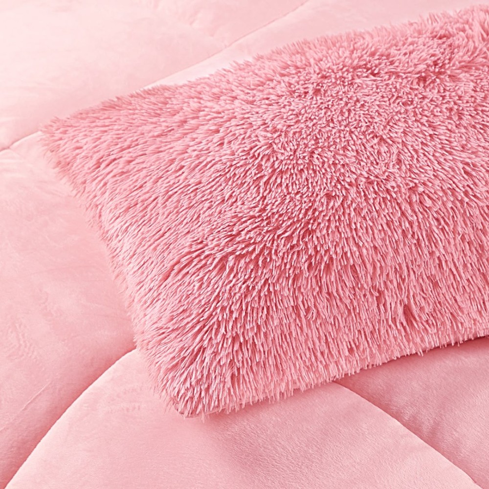 Pilota Cocolino Fluffy, 200x230cm si 2 fete de perna 50x70cm, Roz — imaginea 5