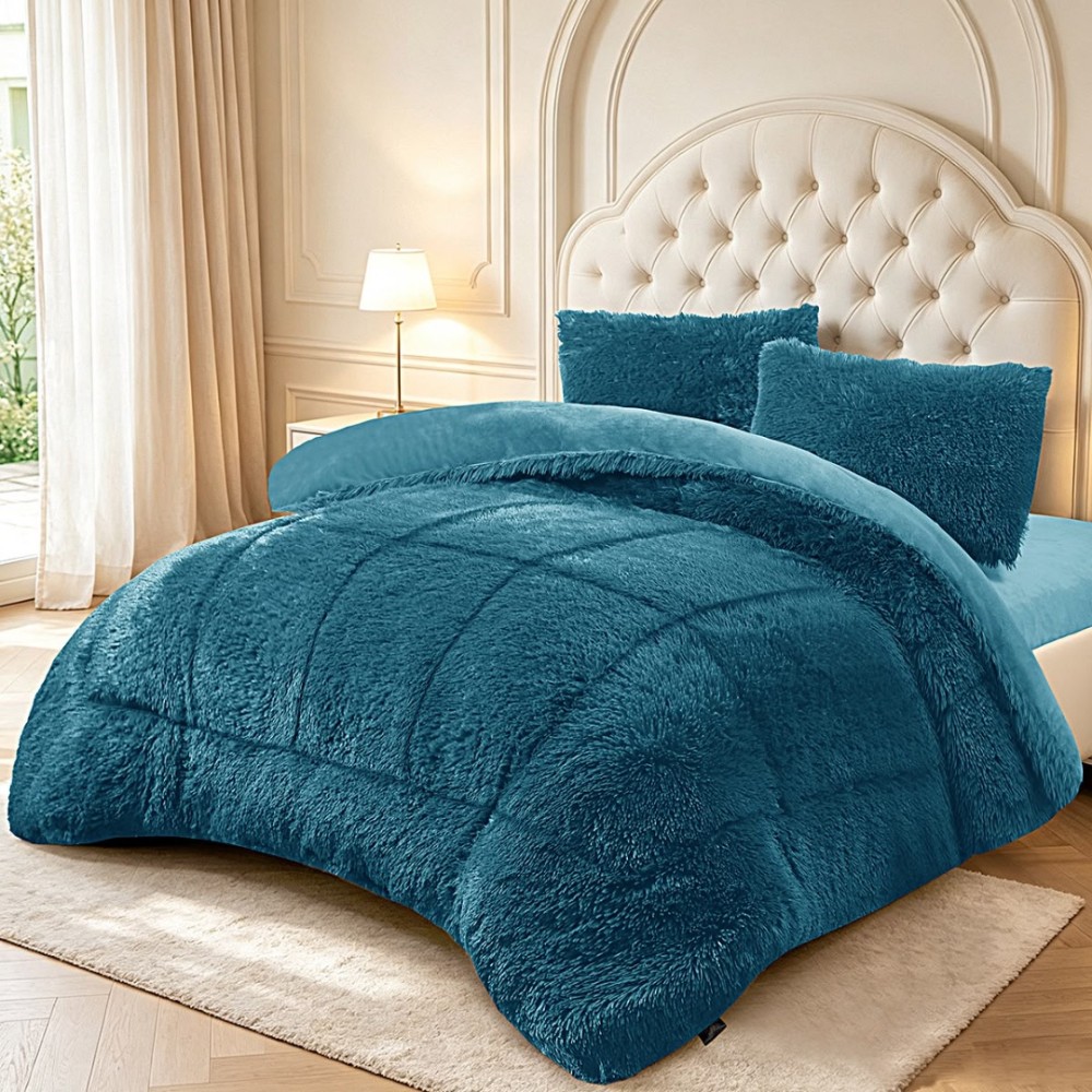 Pilota Cocolino Fluffy, 200x230cm si 2 fete de perna 50x70cm, Turquoise — imaginea 2