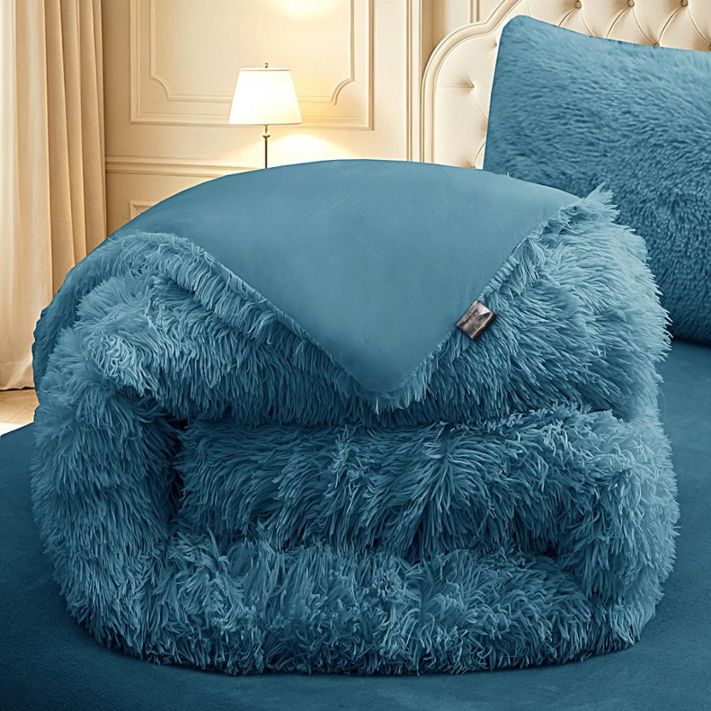 Pilota Cocolino Fluffy, 200x230cm si 2 fete de perna 50x70cm, Turquoise — imaginea 3