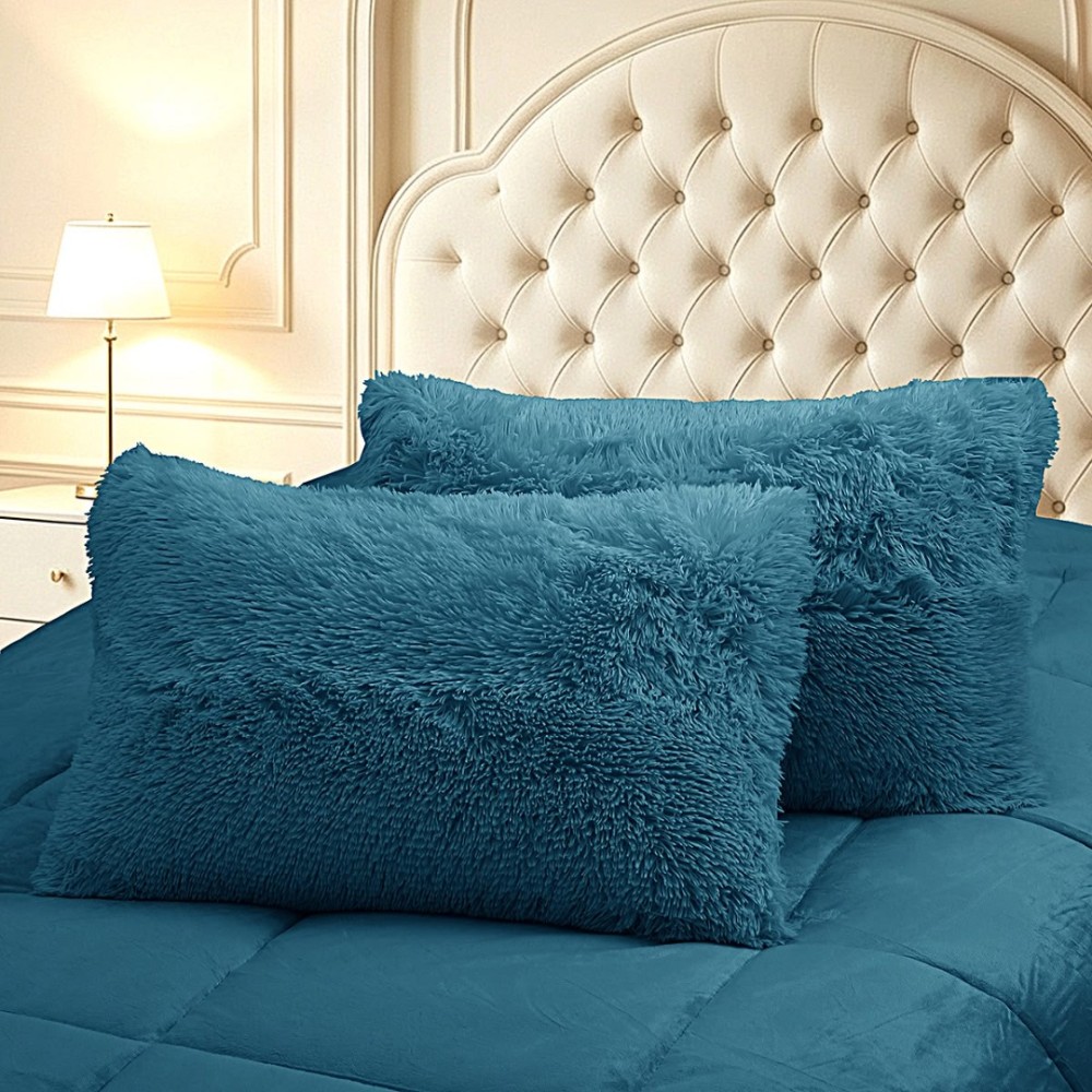 Pilota Cocolino Fluffy, 200x230cm si 2 fete de perna 50x70cm, Turquoise — imaginea 4