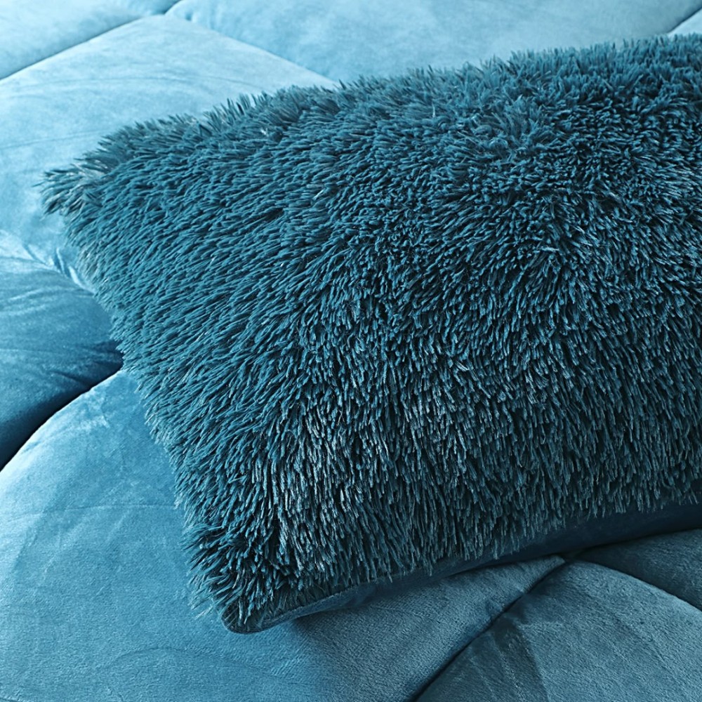 Pilota Cocolino Fluffy, 200x230cm si 2 fete de perna 50x70cm, Turquoise — imaginea 5