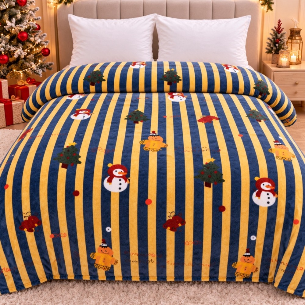 Patura Pufoasa Cocolino, model de Craciun, 200x230 cm, 240 g/mp, Bleumarin, Bej, Dungi si Decoratiuni — imaginea 2