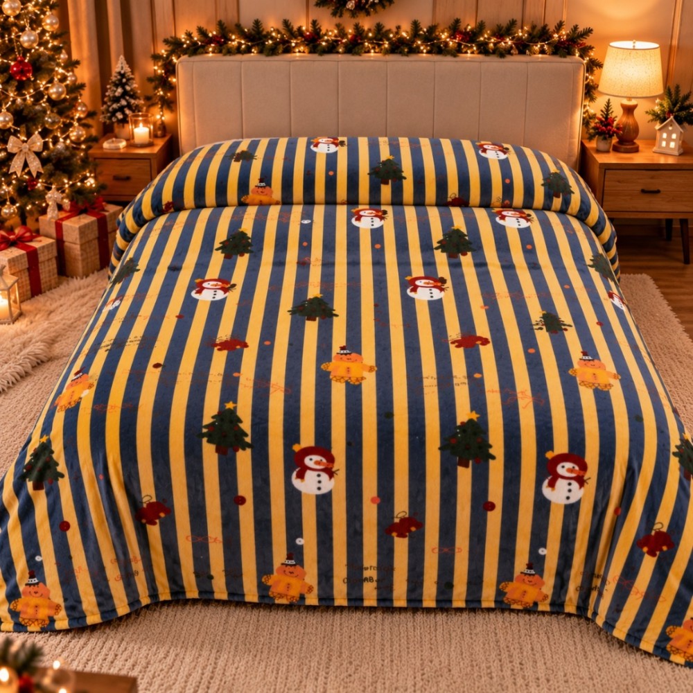 Patura Pufoasa Cocolino, model de Craciun, 200x230 cm, 240 g/mp, Bleumarin, Bej, Dungi si Decoratiuni — imaginea 6