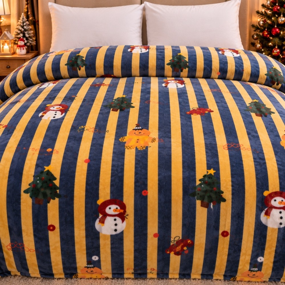 Patura Pufoasa Cocolino, model de Craciun, 200x230 cm, 240 g/mp, Bleumarin, Bej, Dungi si Decoratiuni — imaginea 7