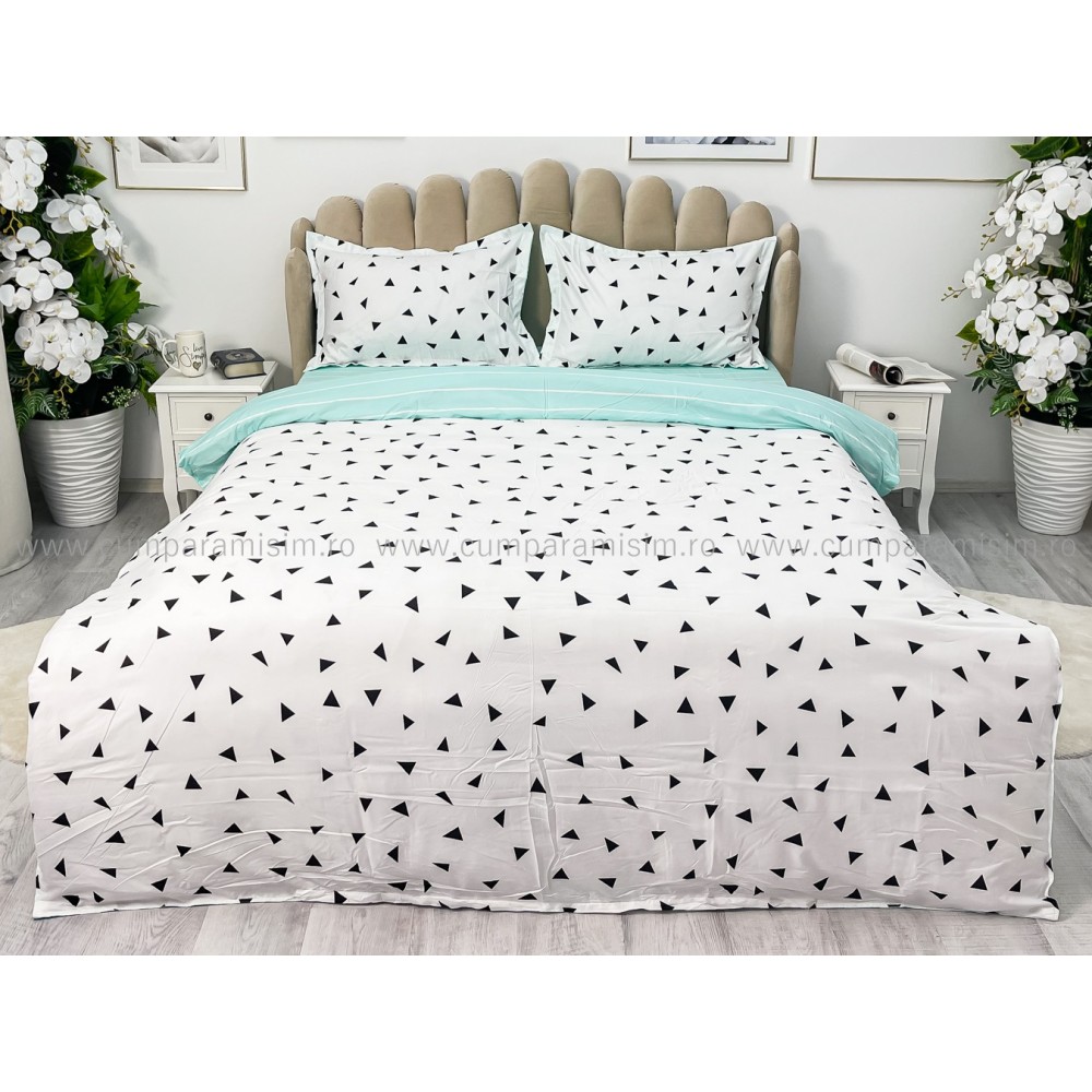 Lenjerie pat dublu bumbac satinat - 3 Bucati 219 Lei - Alb — imaginea 2