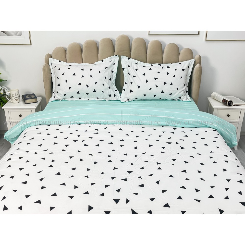 Lenjerie pat dublu bumbac satinat - 3 Bucati 219 Lei - Alb — imaginea 3