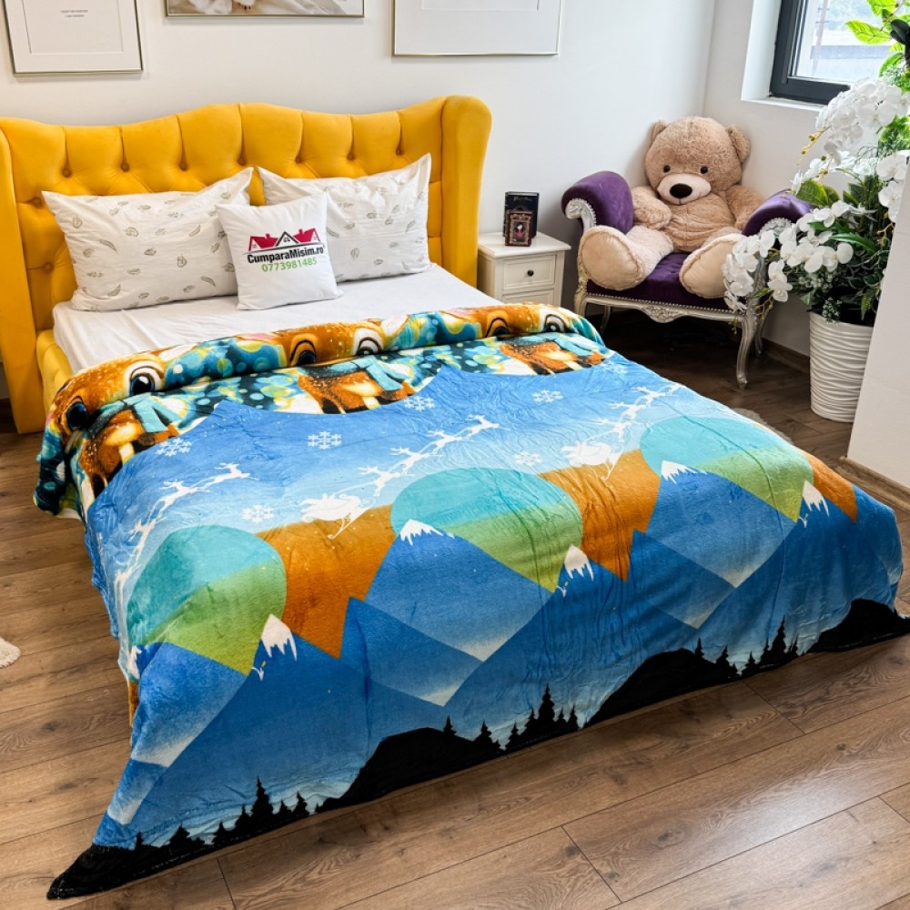 Patura pufoasa cocolino 200x230cm, 240g/mp, Bleu, Reni – imagine 2