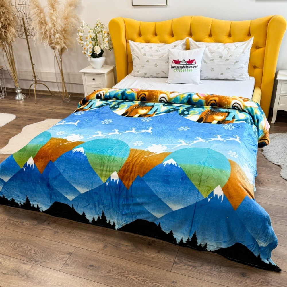 Patura pufoasa cocolino 200x230cm, 240g/mp, Bleu, Reni – imagine 3
