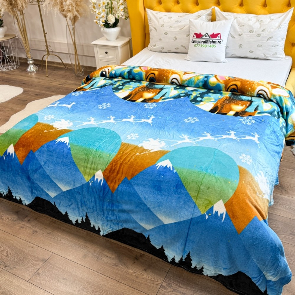 Patura pufoasa cocolino 200x230cm, 240g/mp, Bleu, Reni – imagine 4