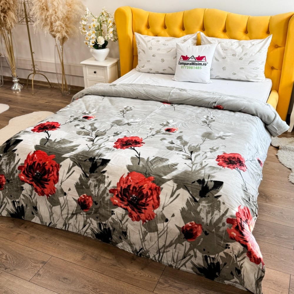 Patura pufoasa cocolino 200x230cm, 240g/mp, Gri, Maci — imaginea 2