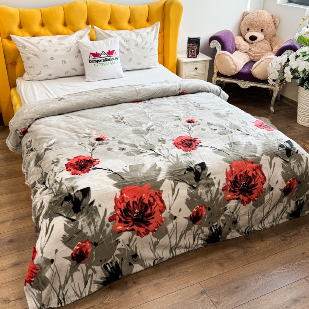 Patura pufoasa cocolino 200x230cm, 240g/mp, Gri, Maci — imaginea 3