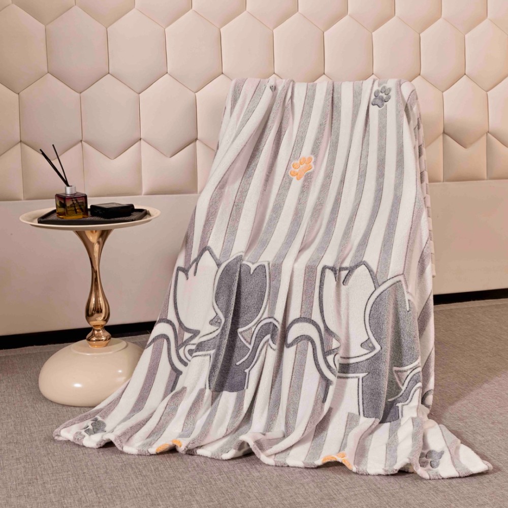 Patura Pufoasa CoCoLiNo, Jojo Home, 200x230cm, Alb, Gri, Pisicute — imaginea 2