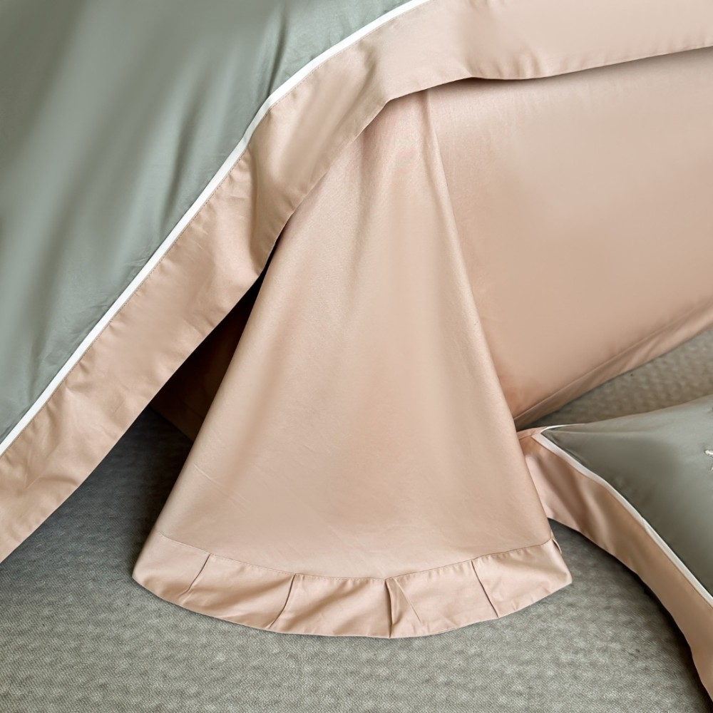 Lenjerie de Pat Premium Satin Deluxe cu Broderie Eleganta, Bumbac 100%, 4 Piese - Finete, Luciu Discret si Confort Superior, Grey, Beige, Lilly – imagine 5