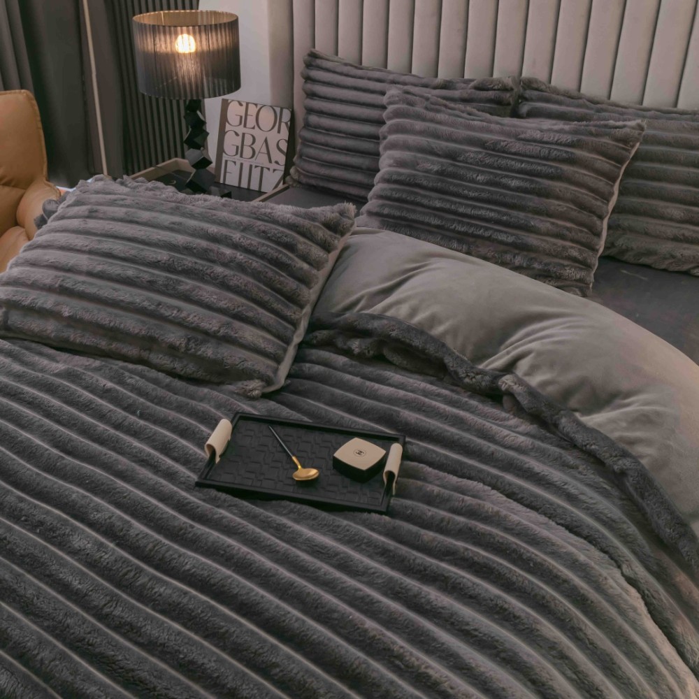 Lenjerie Deluxe, Jojo Home, 4 Piese, Blanita Shorthair si CoCoLiNo, cu Elastic Perimetral, Gri Antracit – imagine 4