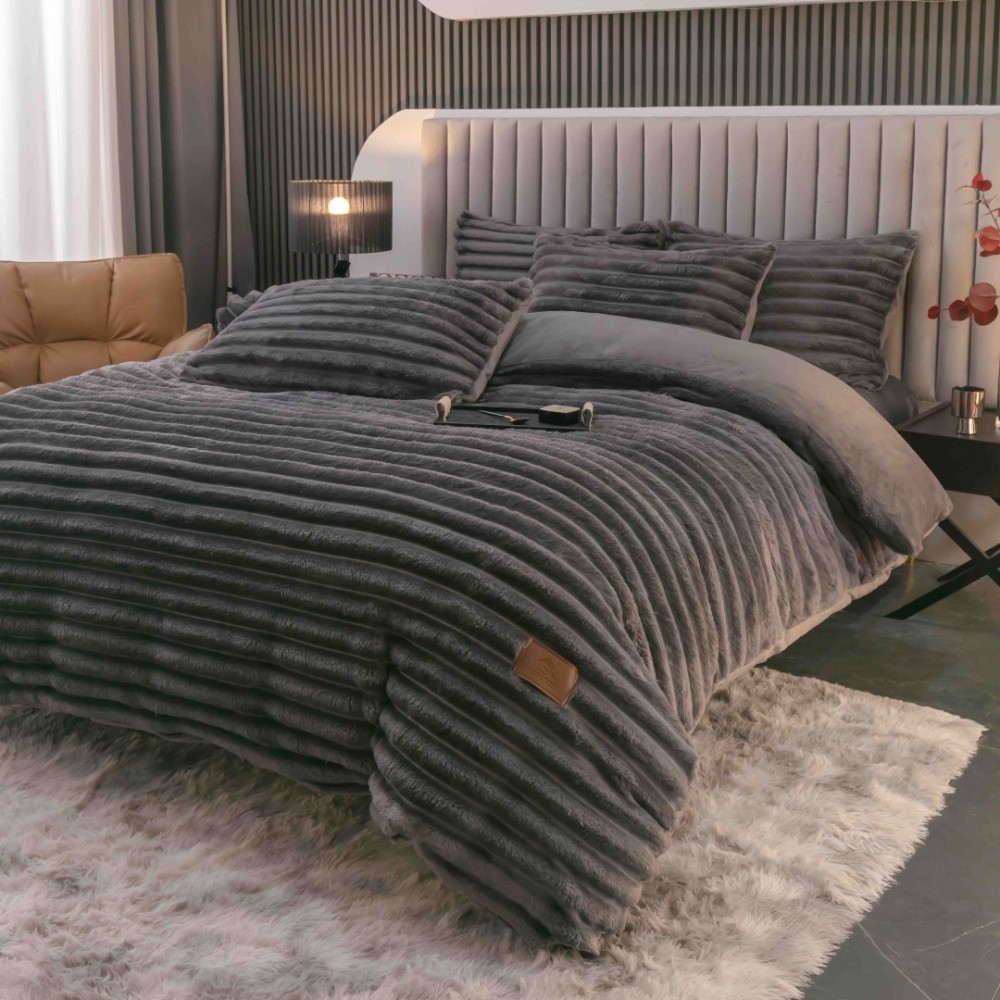 Lenjerie Deluxe, Jojo Home, 4 Piese, Blanita Shorthair si CoCoLiNo, cu Elastic Perimetral, Gri Antracit – imagine 5