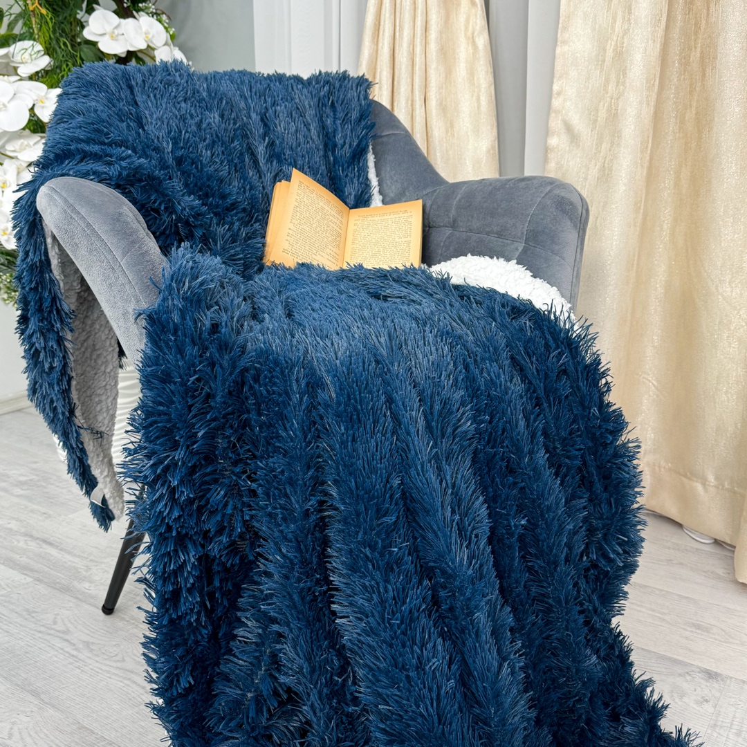 Patura Super Pufoasa CoCoLiNo, FLUFFY, cu blanita, 200x230cm, Bleumarin deschis - 1 | YEO