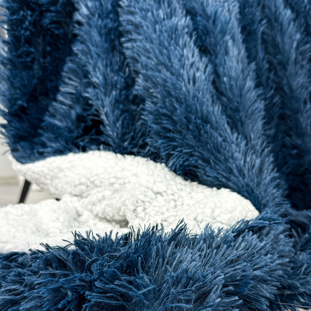 Patura Super Pufoasa CoCoLiNo, FLUFFY, cu blanita, 200x230cm, Bleumarin deschis - 2 | YEO