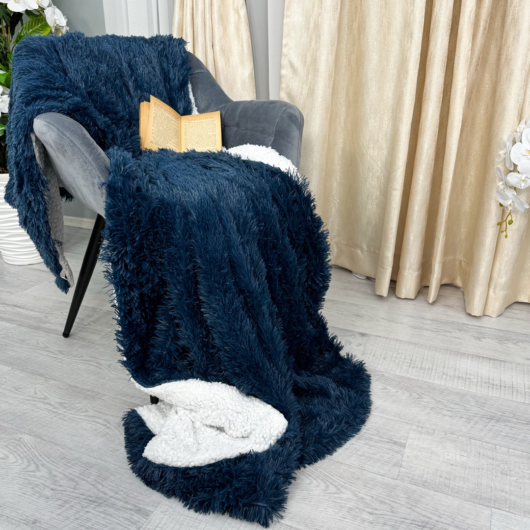 Patura Super Pufoasa CoCoLiNo, FLUFFY, cu blanita, 200x230cm, Bleumarin deschis - 3 | YEO