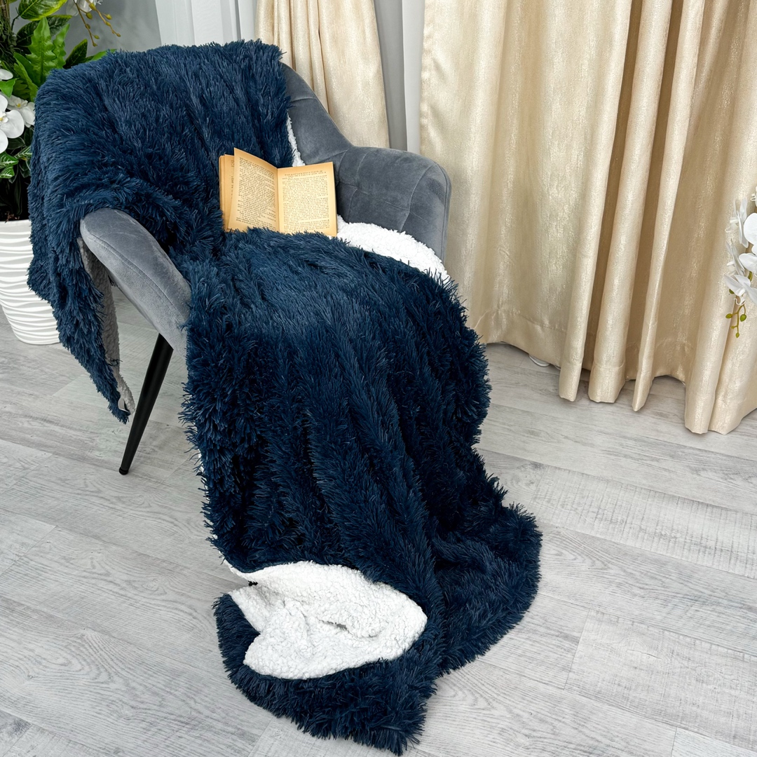 Patura Super Pufoasa CoCoLiNo, FLUFFY, cu blanita, 200x230cm, Bleumarin deschis - 4 | YEO