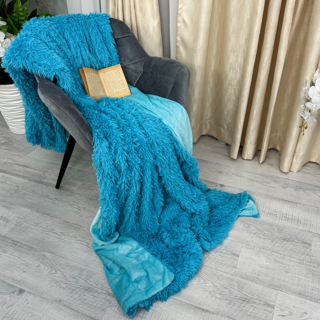 Patura Super Pufoasa CoCoLiNo, FLUFFY, cu blanita, 200x230cm, Albastru aprins - 4 | YEO