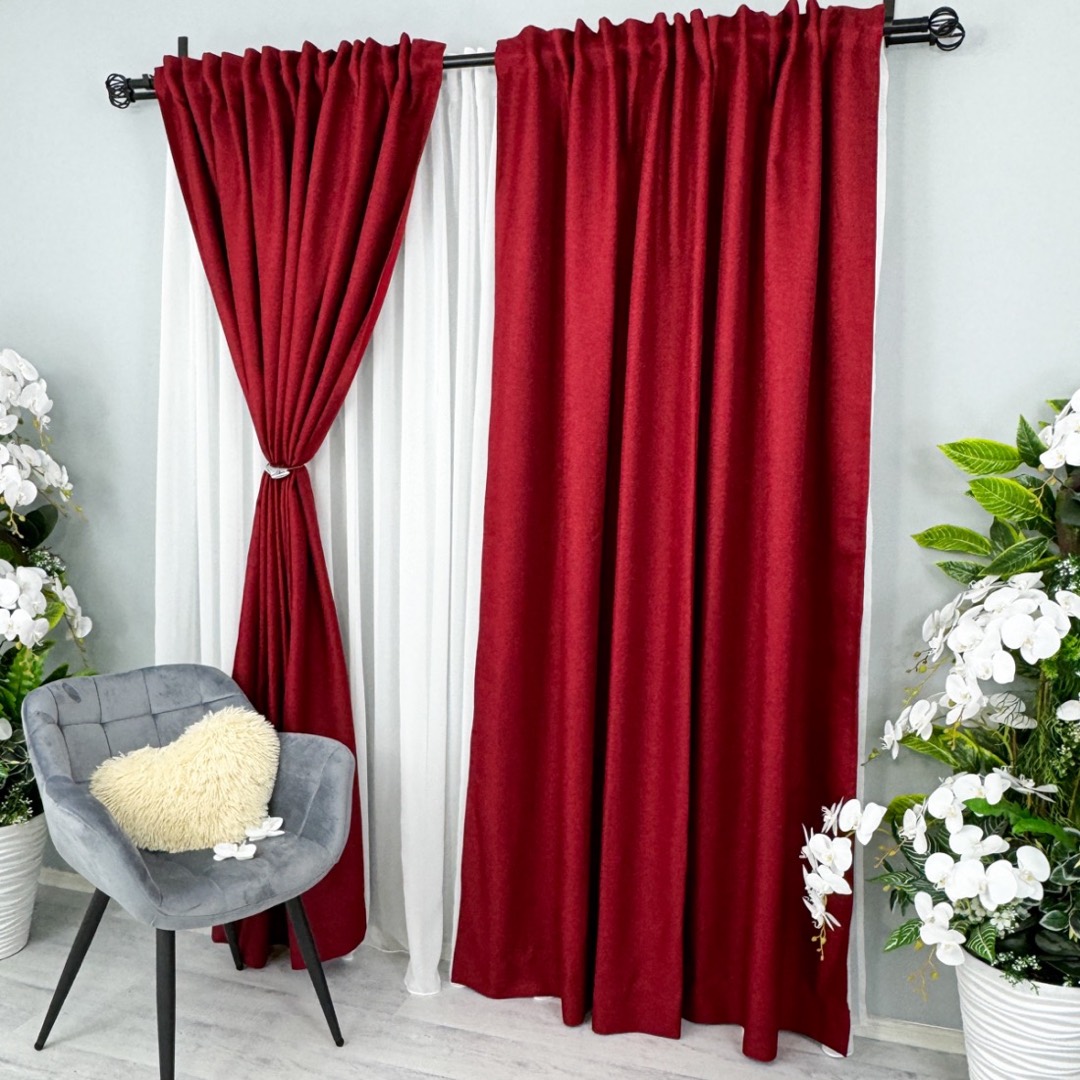 Set 2 bucati de Draperie HoReCa TEXTURATA tip IN, Rosu, 140cm latime x 270cm inaltime, cu rejansa pt bara - 1 | YEO