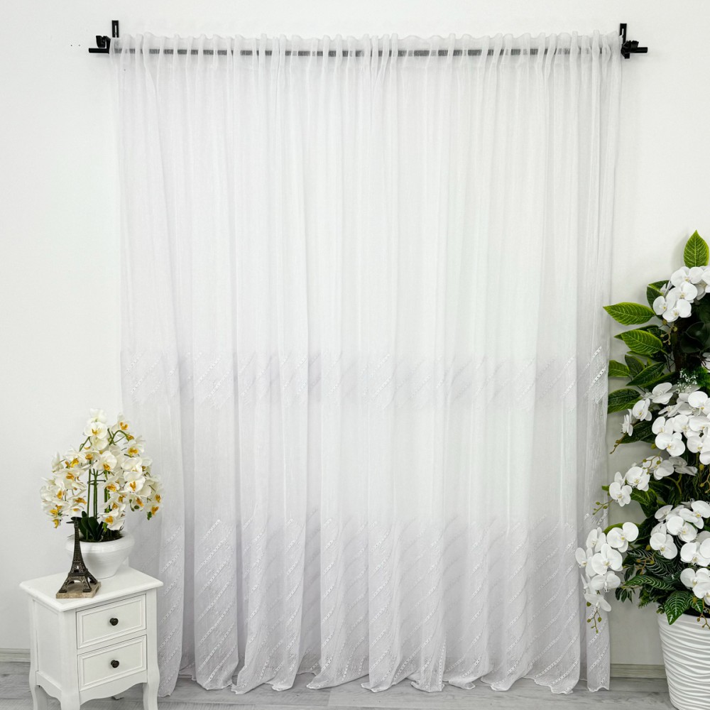 Perdea Mina din IN Brodat, Alb, 4m latime x 2.3m inaltime, cu rejansa pentru bara — imaginea 9